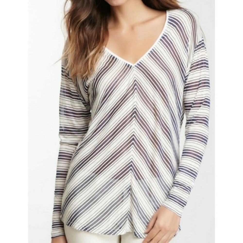 Missa Blue & White Striped Long Sleeve Blouse Women's Size Small